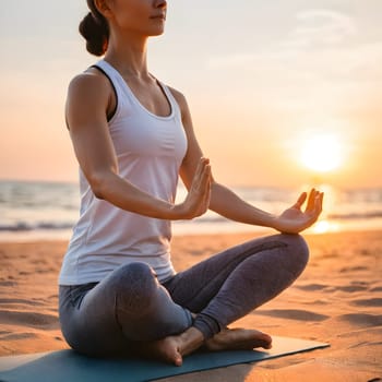 Serene Seaside: Yoga Woman Finds Peace and Beauty on the Beach