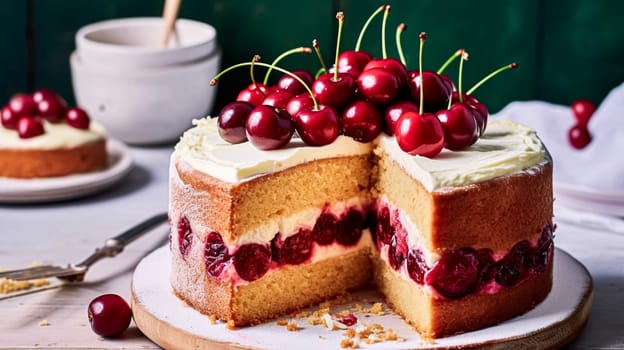 Cherry cake, holiday baking and English country cottage pudding recipe idea