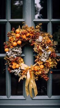 Autumn wreath decoration, autumn holiday season in the English countryside style, botanical autumnal decor inspiration