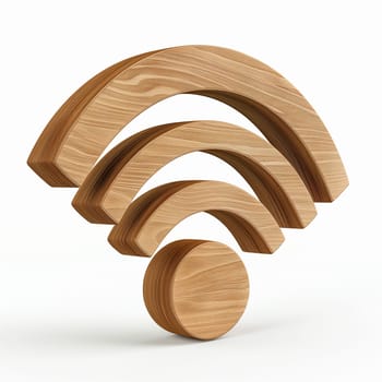 A 3D wooden object. Wi-Fi. A conceptual logo. 3d rendering