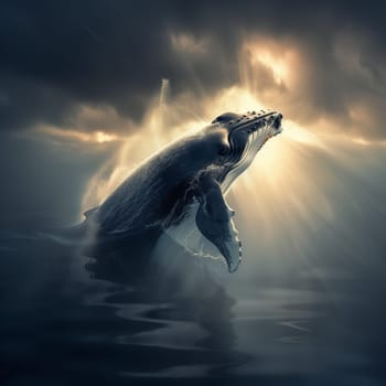 A stunningly beautiful whale in the ocean at sunset. High quality