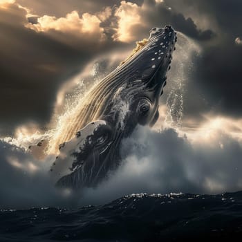 A stunningly beautiful whale in the ocean at sunset. High quality