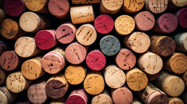 Wine corks background, shot from the top. Wine making, vineyards, tourism business, small and private business, chain restaurant, flavorful food and drinks