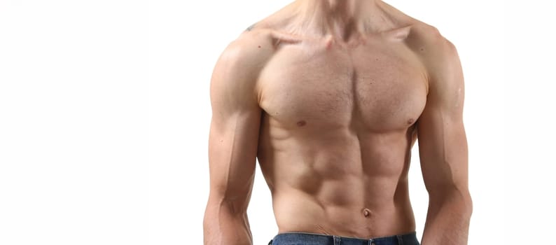 Strong male press thanks to diet and constant training