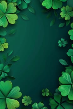 Artistic representation of clover leaves and golden stars on a gradient green background, suggesting festivity
