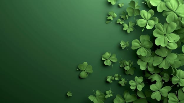 Artistic representation of clover leaves and golden stars on a gradient green background, suggesting festivity