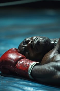 A powerful shot of a boxer knocked out on the canvas, spotlighting the raw intensity of the sport