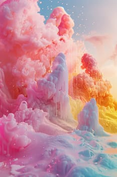 A colorful explosion of paint and glitter in the sky. The colors are bright and vibrant, creating a sense of energy and excitement. The scene is abstract and surreal