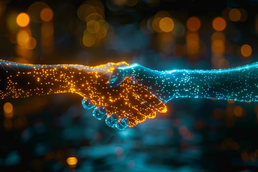 Powerful handshake, background business digital format in abstract technology of the future