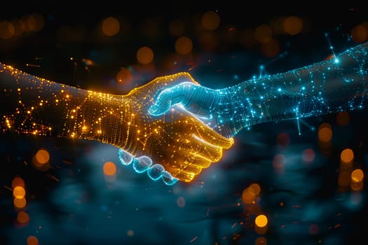 Powerful handshake, background business digital format in abstract technology of the future