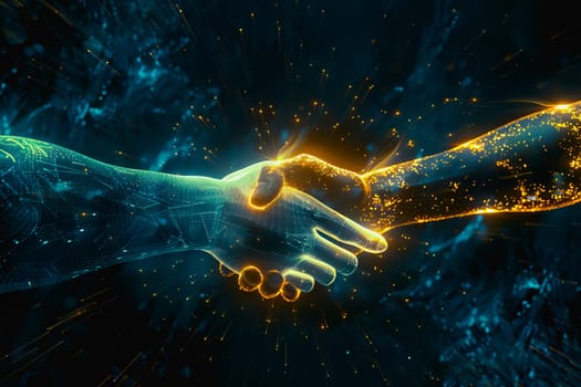 Powerful handshake, background business digital format in abstract technology of the future