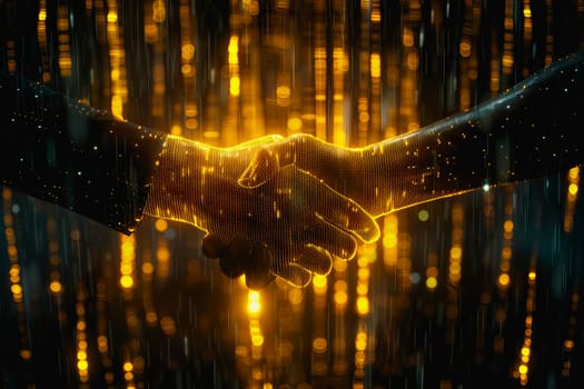 Powerful handshake, background business digital format in abstract technology of the future