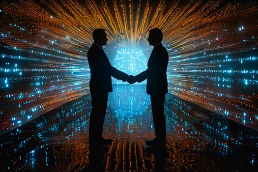 Handshake between business people and futuristic technology background