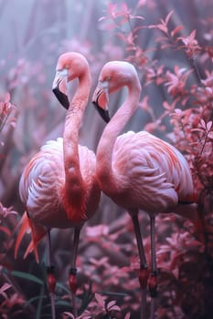 Image of a flamingo in surrealism style with flowers, pastel colors.