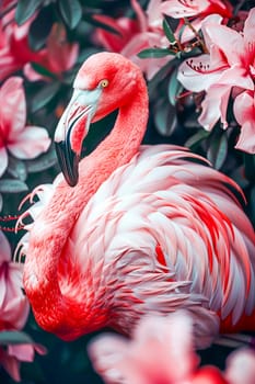 Image of a flamingo in surrealism style with flowers, pastel colors.