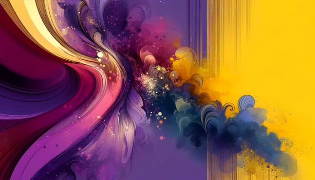 Abstract horizontal yellow-violet background with swirls.