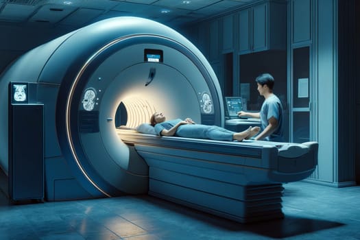 patient undergoing an mri scan in a medical imaging room.