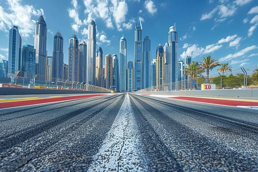 Empty asphalt road or race track in a metropolis in sunny day.