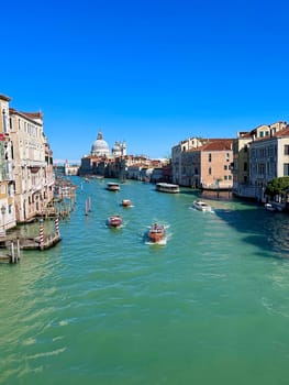 View from the big bridge on the Grand Canal, the most famous channel of Venice between the islands of the lagoon