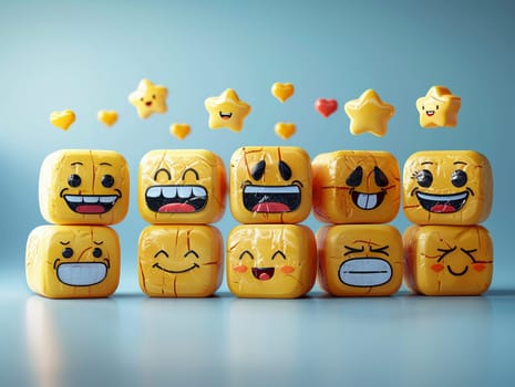 Digital Pixel Art of Popular Emojis for Messaging, Expressions blur into basic squares, the universal language of digital communication.