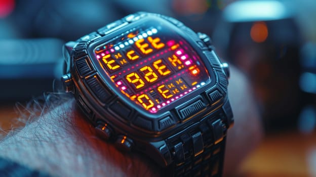 Retro Digital Watch Face with Pixelated Time Display, The numbers blur into digital segments, a throwback to first-generation wearable tech.