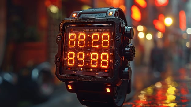 Retro Digital Watch Face with Pixelated Time Display, The numbers blur into digital segments, a throwback to first-generation wearable tech.