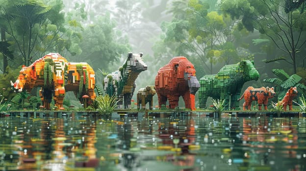 Pixelated Animal Collection for a Virtual Zoo, Creatures large and small blur into a menagerie of digital blocks.