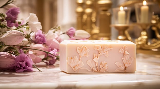 Scented soap in bathroom, handmade diy cosmetic product, luxury body care gift and spa bath experience