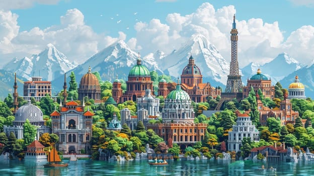 Pixelated World Landmarks for a Global Travel Game, Famous structures reduce to pixels, blurring a pixel tourist's bucket list.