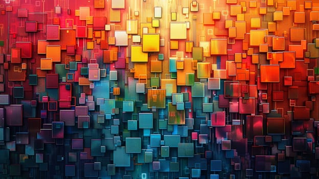 Abstract Pixel Art Background with Vibrant Mosaic, Colorful squares merge into a tapestry of digital artistry and nostalgia.