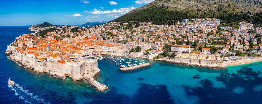 The aerial view of Dubrovnik, a city in southern Croatia fronting the Adriatic Sea, Europe. Old city center of famous town Dubrovnik, Croatia. Dubrovnik historic city of Croatia in Dalmatia. 