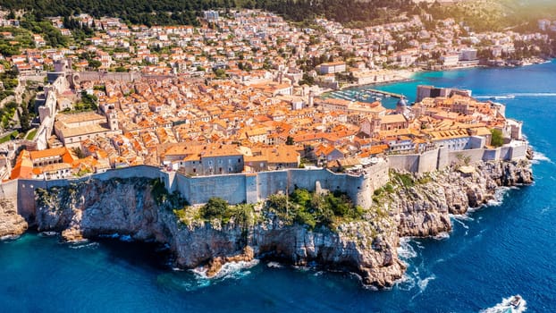 The aerial view of Dubrovnik, a city in southern Croatia fronting the Adriatic Sea, Europe. Old city center of famous town Dubrovnik, Croatia. Dubrovnik historic city of Croatia in Dalmatia. 