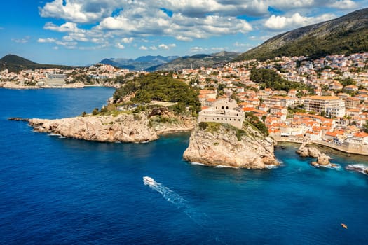 Fort Lovrijenac of Dubrovnik city of Croatia. Lovrijenac fortress, over the West Harbour. Dubrovnik historic city of Croatia in Dalmatia. UNESCO World Heritage Site. 