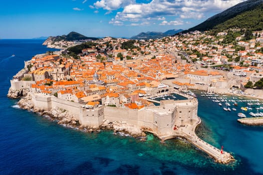 The aerial view of Dubrovnik, a city in southern Croatia fronting the Adriatic Sea, Europe. Old city center of famous town Dubrovnik, Croatia. Dubrovnik historic city of Croatia in Dalmatia. 