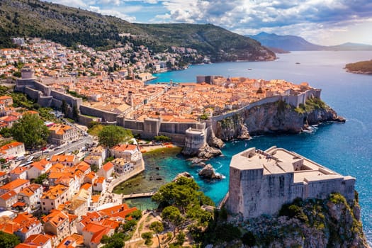 Fort Lovrijenac of Dubrovnik city of Croatia. Lovrijenac fortress, over the West Harbour. Dubrovnik historic city of Croatia in Dalmatia. UNESCO World Heritage Site. 