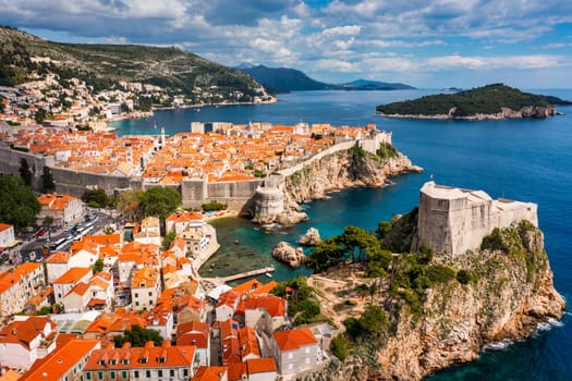 The aerial view of Dubrovnik, a city in southern Croatia fronting the Adriatic Sea, Europe. Old city center of famous town Dubrovnik, Croatia. Dubrovnik historic city of Croatia in Dalmatia. 