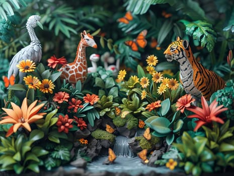 Animal kingdom depicted in a vivid 3D style, showcasing the diversity of wildlife in their natural habitats.