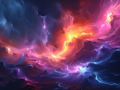 Electricity-themed abstract digital art, showcasing vibrant lightning strikes and energy flows.