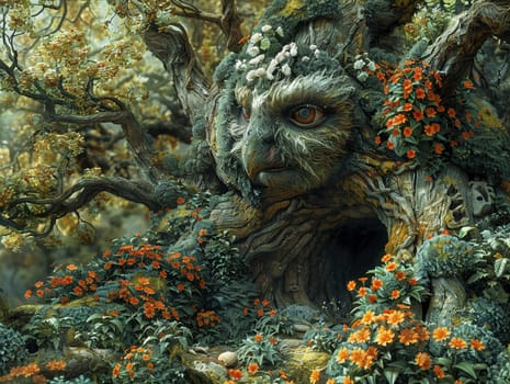 Photoshop creation of an enchanted forest, filled with whimsical creatures and foliage.