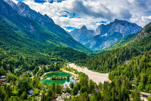 Jasna lake with beautiful mountains. Nature scenery in Triglav national park. Location: Triglav national park. Kranjska Gora, Slovenia, Europe. Mountain lake Jasna in Krajsnka Gora, Slovenia. 