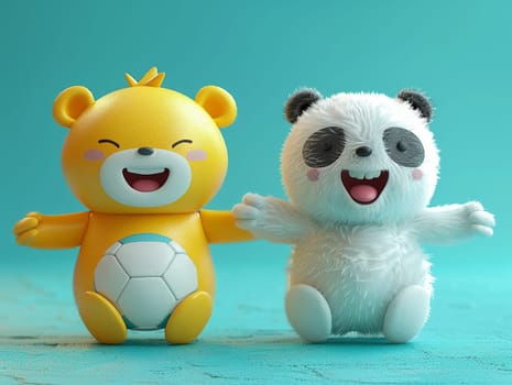 Sport mascots in a friendly competition, illustration in 3D style with humor and team spirit.