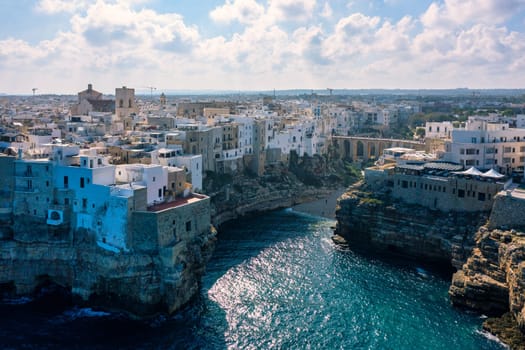Spectacular cityscape of Polignano a Mare town, Puglia region, Italy, Europe. Polignano Al Mare, scenic small town in Puglia, Italy. Polignano a Mare village on the rocks, Bari, Apulia, Italy. 