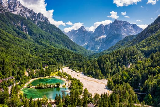 Jasna lake with beautiful mountains. Nature scenery in Triglav national park. Location: Triglav national park. Kranjska Gora, Slovenia, Europe. Mountain lake Jasna in Krajsnka Gora, Slovenia. 