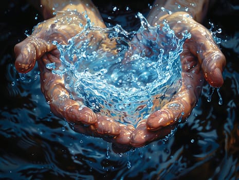 Water magic spell being cast, illustration capturing the fluid motion and mystical energy.