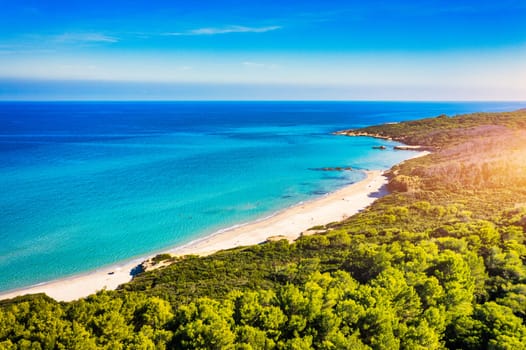 Aerial view of Baia dei Turchi, Puglia region, Italy. Turkish Bay (or Baia dei Turchi), this coast of Apulia is one of the most important ecosystems in Salento, Italy. Seacoast of Baia dei Turchi.