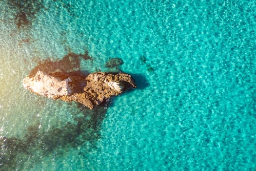 Aerial view of Baia dei Turchi, Puglia region, Italy. Turkish Bay (or Baia dei Turchi), this coast of Apulia is one of the most important ecosystems in Salento, Italy. Seacoast of Baia dei Turchi.