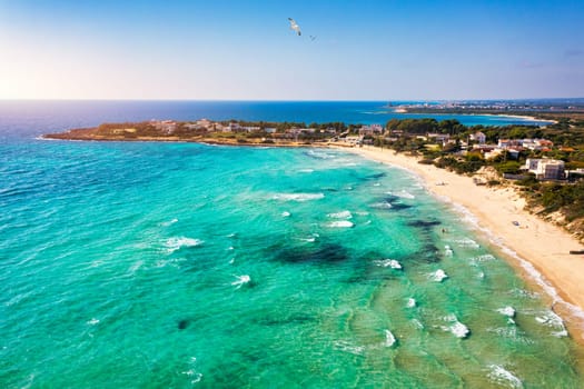 Punta Prosciutto azure sea water, crystal clear water on beach Punta Prosciutto, Italian Maldives Puglia Italy. Punta Prosciutto in Apulia, one of the most beautiful beaches of Italy.