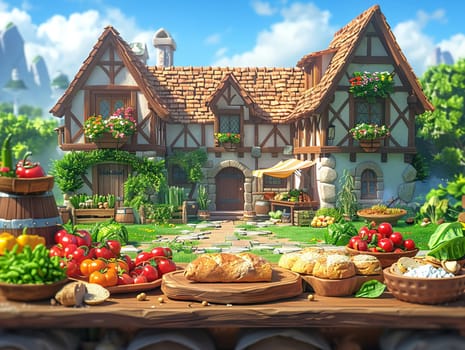 Foodie adventure in a magical realm, cartoon style featuring fantastical dishes and culinary quests.