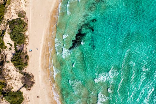 Punta Prosciutto azure sea water, crystal clear water on beach Punta Prosciutto, Italian Maldives Puglia Italy. Punta Prosciutto in Apulia, one of the most beautiful beaches of Italy.