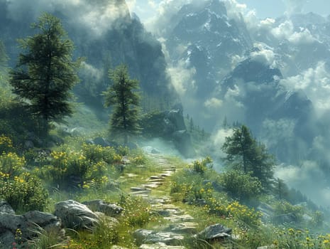 Photoshop montage of a fantasy landscape, blending natural and digital elements.